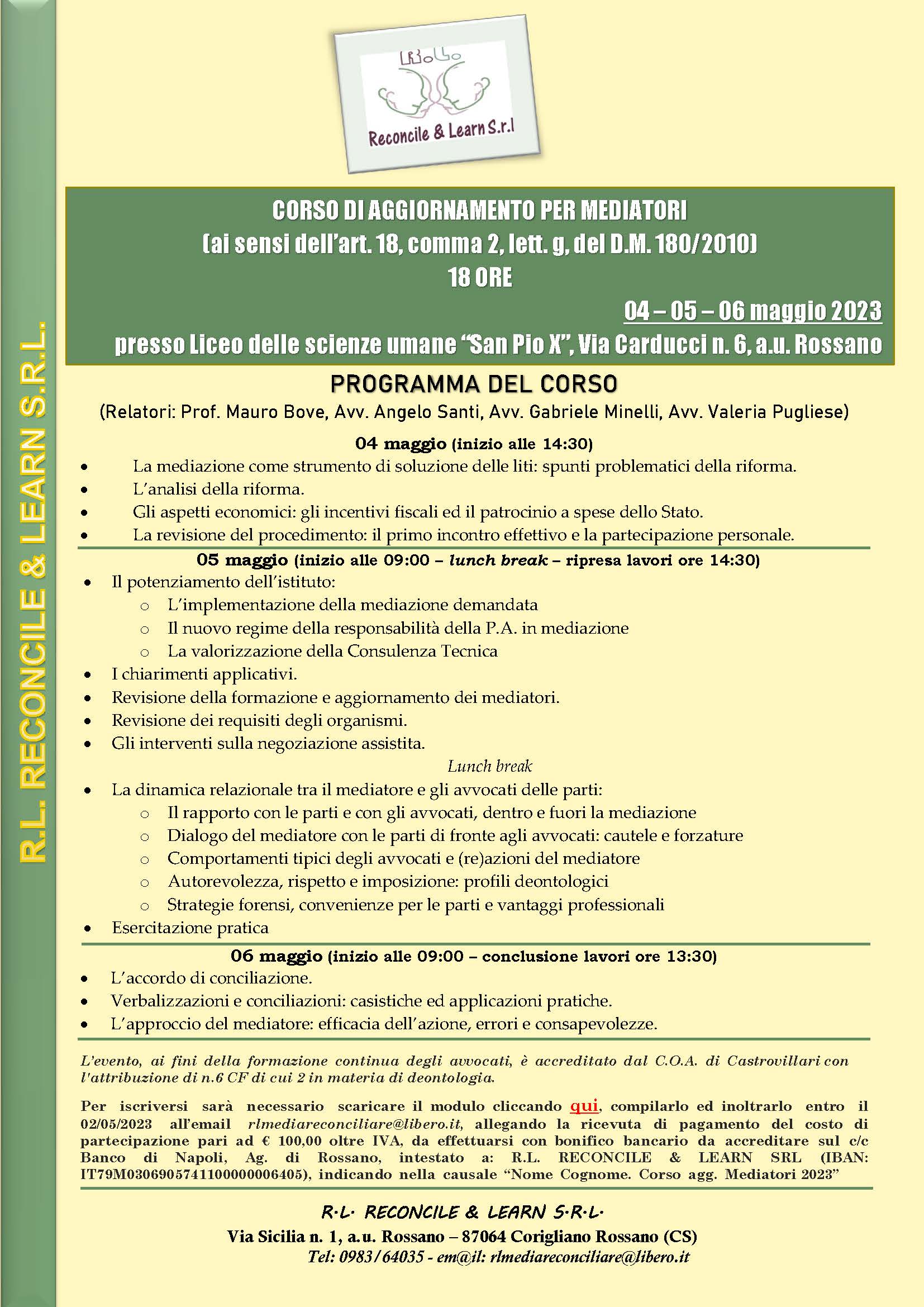 Corso di aggiornamento Mediatori 2023